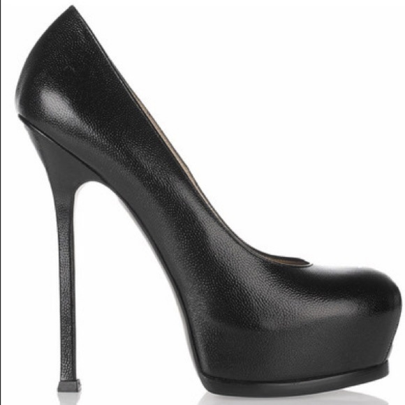 Yves Saint Laurent Shoes - YSL Tribtoo Black Pebbled Leather Platform Pumps